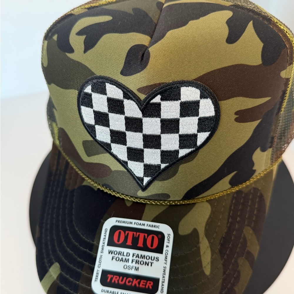 OTTO Camo Trucker Hat with Checkered Heart